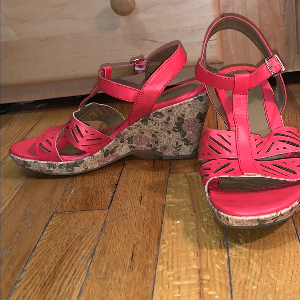Pink floral wedges